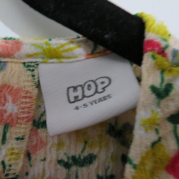 HOP Kids 4-5 Years Yellow Green Pink Floral Puff Sleeve Dress - Picture 4 of 5